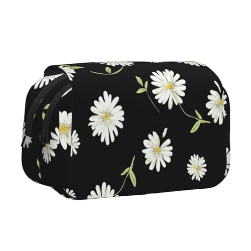 KAPPTYY Federmäppchen mit Gänseblümchen-Druck, praktische Aufbewahrungsbox für Aquarellstifte oder Marker, Schwarz , Einheitsgröße, Taschen-Organizer von KAPPTYY