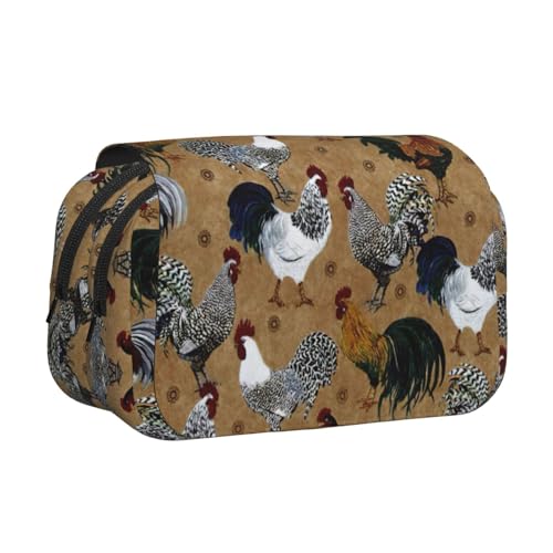 KAPPTYY Federmäppchen mit Hahn- und Huhn-Aufdruck, praktische Aufbewahrungsbox für Aquarellstifte oder Marker, Schwarz , Einheitsgröße, Taschen-Organizer von KAPPTYY