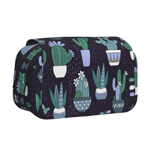 KAPPTYY Federmäppchen mit Kaktus-Sukkulenten-Druck für Bleistifte, praktische Aufbewahrungsbox für Aquarellstifte oder Marker, Schwarz , Einheitsgröße, Taschen-Organizer von KAPPTYY