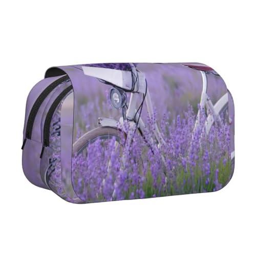 KAPPTYY Federmäppchen mit Lavendelfeld-Fahrraddruck, praktische Aufbewahrungsbox für Aquarellstifte oder Marker, Schwarz , Einheitsgröße, Taschen-Organizer von KAPPTYY