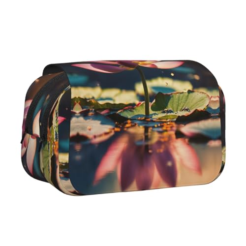 KAPPTYY Federmäppchen mit Lotusblumen-Motiv, praktische Aufbewahrungsbox für Aquarellstifte oder Marker, Rosa, Schwarz , Einheitsgröße, Taschen-Organizer von KAPPTYY