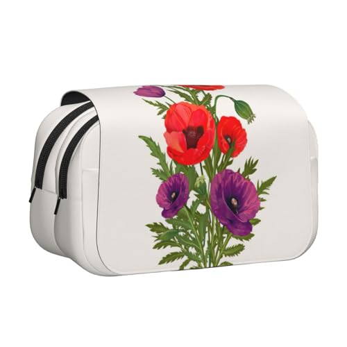 KAPPTYY Federmäppchen mit Mohnblumen-Druck, praktische Aufbewahrungsbox für Aquarellstifte oder Marker, Schwarz , Einheitsgröße, Taschen-Organizer von KAPPTYY