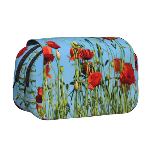 KAPPTYY Federmäppchen mit Mohnblumen-Motiv für Bleistifte, praktische Aufbewahrungsbox für Aquarellstifte oder Marker, Schwarz , Einheitsgröße, Taschen-Organizer von KAPPTYY