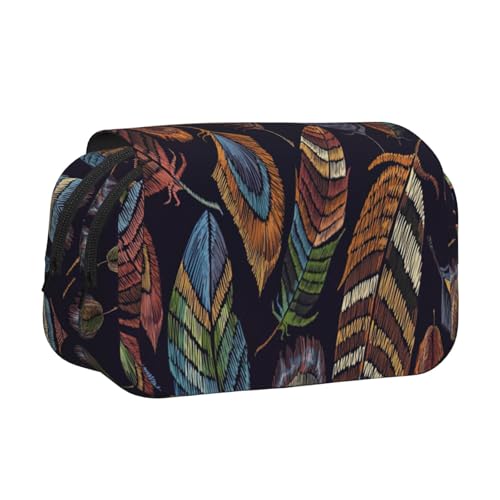 KAPPTYY Federmäppchen mit Pfauenfeder-Druck für Bleistifte, praktische Aufbewahrungsbox für Aquarellstifte oder Marker, Schwarz , Einheitsgröße, Taschen-Organizer von KAPPTYY