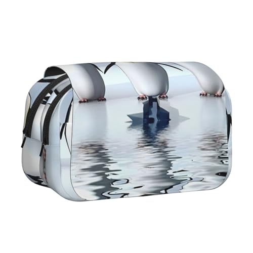 KAPPTYY Federmäppchen mit Pinguin-Druck, praktische Aufbewahrungsbox für Aquarellstifte oder Marker, Schwarz , Einheitsgröße, Taschen-Organizer von KAPPTYY