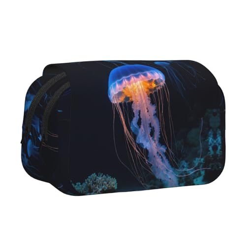 KAPPTYY Federmäppchen mit Quallen-Ozean-Druck, praktische Aufbewahrungsbox für Aquarellstifte oder Marker, Schwarz , Einheitsgröße, Taschen-Organizer von KAPPTYY