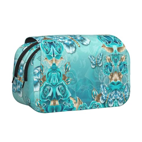 KAPPTYY Federmäppchen mit Schmetterlings-Druck, praktische Aufbewahrungsbox für Aquarellstifte oder Marker, Hellblau, Schwarz , Einheitsgröße, Taschen-Organizer von KAPPTYY