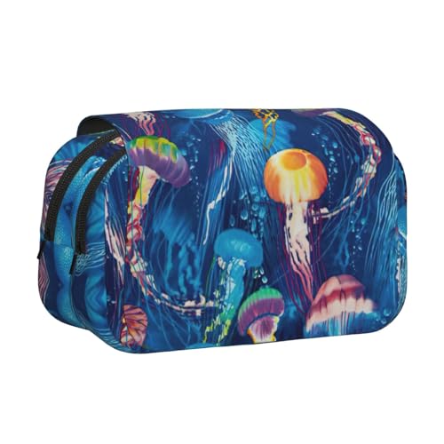 KAPPTYY Federmäppchen mit buntem Quallen-Druck für Bleistifte, praktische Aufbewahrungsbox für Aquarellstifte oder Marker, Schwarz , Einheitsgröße, Taschen-Organizer von KAPPTYY