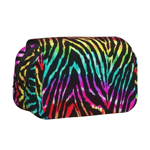 KAPPTYY Federmäppchen mit buntem Regenbogen-Zebra-Druck für Bleistifte, praktische Aufbewahrungsbox für Aquarellstifte oder Marker, Schwarz , Einheitsgröße, Taschen-Organizer von KAPPTYY