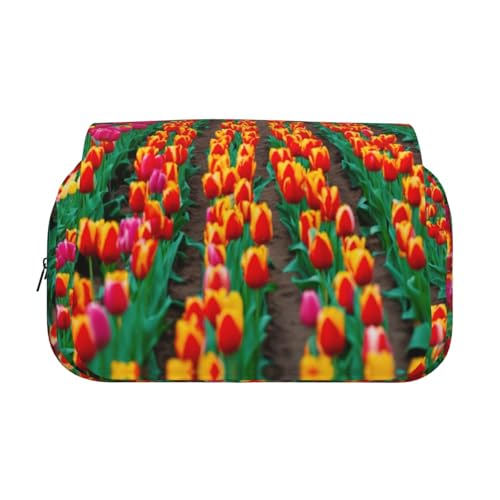 KAPPTYY Federmäppchen mit buntem Tulpenmotiv, praktische Aufbewahrungsbox für Aquarellstifte oder Marker, Schwarz , Einheitsgröße, Taschen-Organizer von KAPPTYY