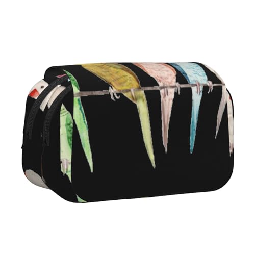 KAPPTYY Federmäppchen mit bunten Papageien auf Baum, praktische Aufbewahrungsbox für Aquarellstifte oder Marker, Schwarz , Einheitsgröße, Taschen-Organizer von KAPPTYY