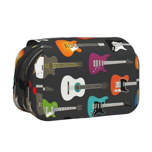 KAPPTYY Federmäppchen mit farbigem Akustik- und Gitarrendruck, praktische Aufbewahrungsbox für Aquarellstifte oder Marker, Schwarz , Einheitsgröße, Taschen-Organizer von KAPPTYY