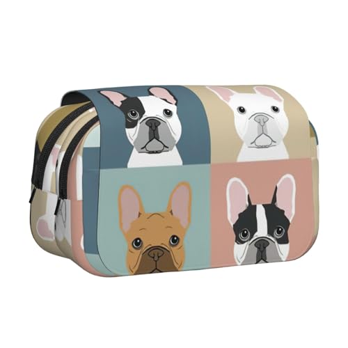 KAPPTYY Federmäppchen mit französischer Bulldogge für Bleistifte, praktische Aufbewahrungsbox für Aquarellstifte oder Marker, Schwarz , Einheitsgröße, Taschen-Organizer von KAPPTYY