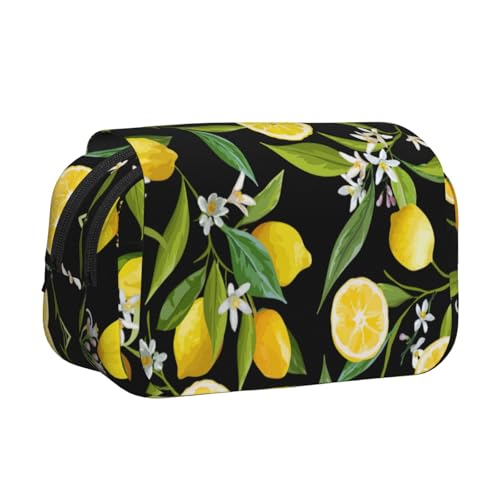 KAPPTYY Federmäppchen mit gelbem Zitronendruck, praktische Aufbewahrungsbox für Aquarellstifte oder Marker, Schwarz , Einheitsgröße, Taschen-Organizer von KAPPTYY