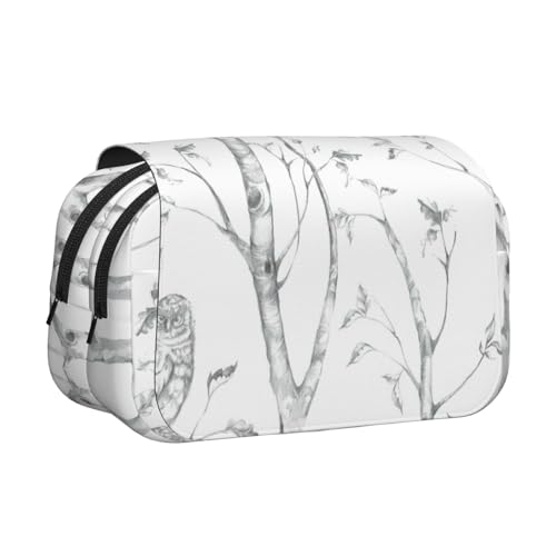 KAPPTYY Federmäppchen mit grauem Holz und Vögeln für Bleistifte, praktische Aufbewahrungsbox für Aquarellstifte oder Marker, Schwarz , Einheitsgröße, Taschen-Organizer von KAPPTYY