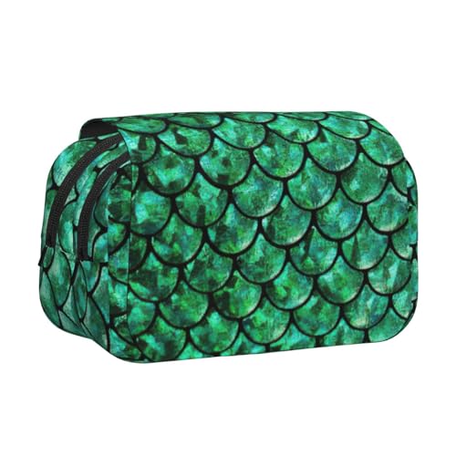 KAPPTYY Federmäppchen mit grünem Fischschuppen-Design für Bleistifte, praktische Aufbewahrungsbox für Aquarellstifte oder Marker, Schwarz , Einheitsgröße, Taschen-Organizer von KAPPTYY
