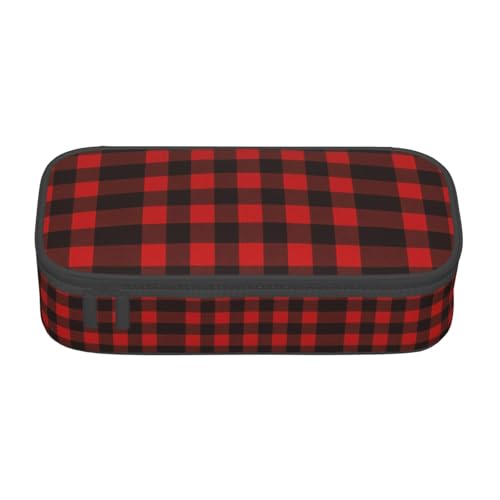 KAPPTYY Federmäppchen mit hoher Kapazität, kariert, Rot und Schwarz, große Stiftebox, Organizer, tragbar, ästhetisches Zubehör für Erwachsene, Schwarz , Einheitsgröße, Taschen-Organizer von KAPPTYY