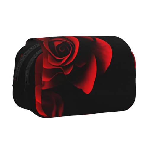 KAPPTYY Federmäppchen mit rotem Rosen-Druck, praktische Aufbewahrungsbox für Aquarellstifte oder Marker, Schwarz , Einheitsgröße, Taschen-Organizer von KAPPTYY