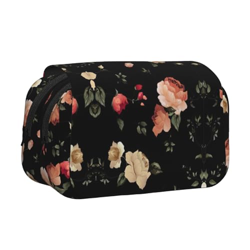 KAPPTYY Federmäppchen mit schönem Blumendruck für Bleistifte, praktische Aufbewahrungsbox für Aquarellstifte oder Marker, Schwarz , Einheitsgröße, Taschen-Organizer von KAPPTYY