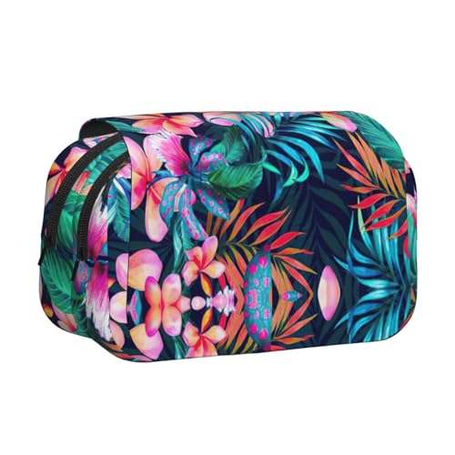 KAPPTYY Federmäppchen mit tropischem Blumendruck, praktische Aufbewahrungsbox für Aquarellstifte oder Marker, Schwarz , Einheitsgröße, Taschen-Organizer von KAPPTYY