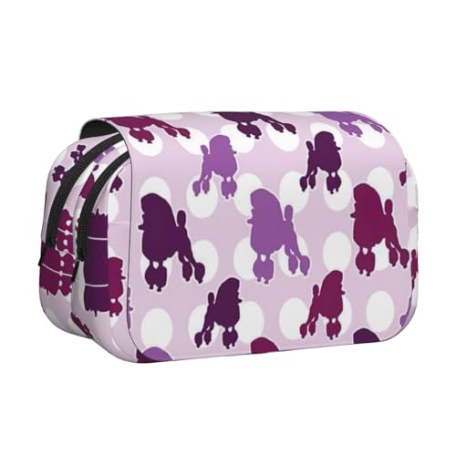 KAPPTYY Federmäppchen mit violettem Pudelmuster, für Bleistifte, praktische Aufbewahrungsbox für Aquarellstifte oder Marker, Schwarz , Einheitsgröße, Taschen-Organizer von KAPPTYY