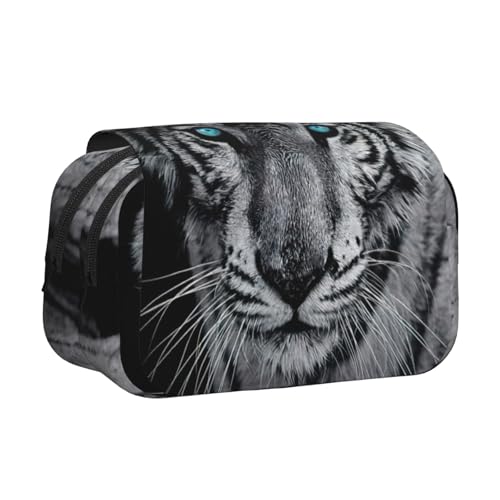KAPPTYY Federmäppchen mit weißem Tiger-Druck, praktische Aufbewahrungsbox für Aquarellstifte oder Marker, Schwarz , Einheitsgröße, Taschen-Organizer von KAPPTYY