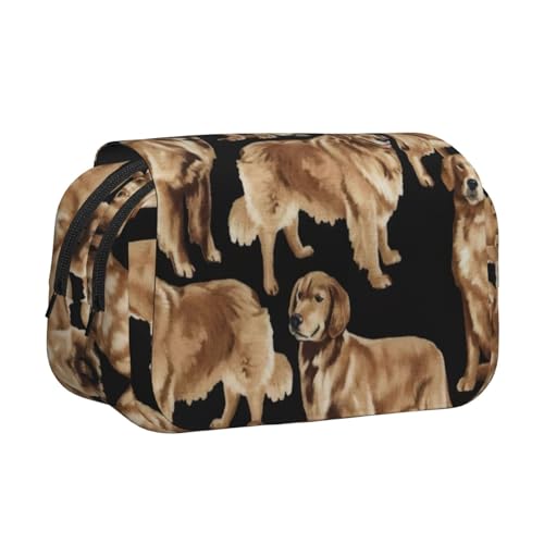 KAPPTYY Golden Retrievers Federmäppchen für Bleistifte, praktische Aufbewahrungsbox für Aquarellstifte oder Marker, Schwarz , Einheitsgröße, Taschen-Organizer von KAPPTYY