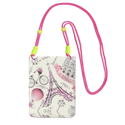 KAPPTYY Handytasche, Motiv: Paris Tower mit Blumendruck, universelle Outdoor-Handytasche, Gadget-Tasche, geeignet für jedes Handy, Fuchusia, Einheitsgröße von KAPPTYY