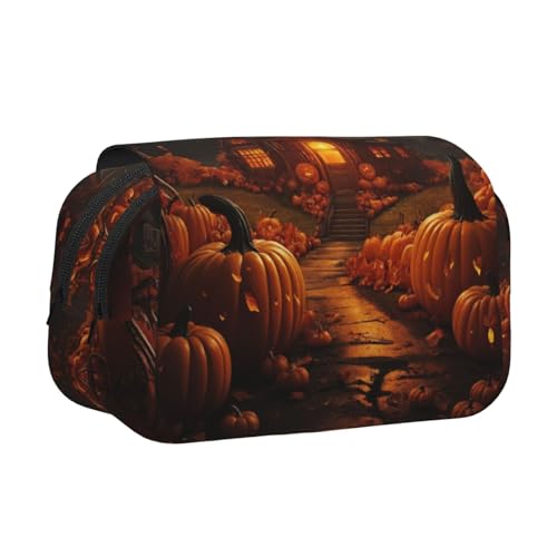 KAPPTYY Kürbis-Federmäppchen mit Halloween-Druck für Bleistifte, praktische Aufbewahrungsbox für Aquarellstifte oder Marker, Schwarz , Einheitsgröße, Taschen-Organizer von KAPPTYY
