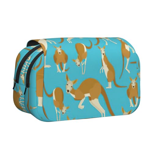 KAPPTYY Lustiges Federmäppchen mit Cartoon-Känguru-Zoo-Druck für Bleistifte, praktische Aufbewahrungsbox für Aquarellstifte oder Marker, Schwarz , Einheitsgröße, Taschen-Organizer von KAPPTYY