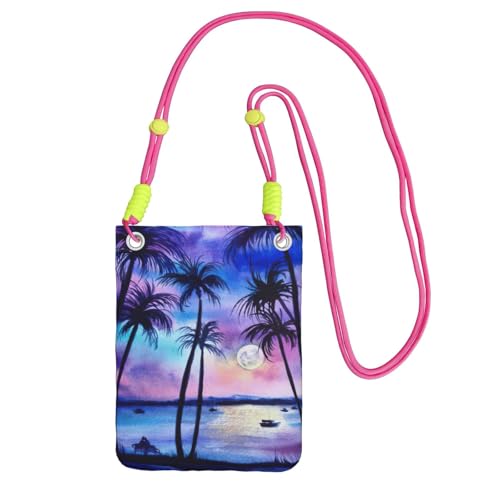 KAPPTYY Modische Handy-Tasche mit Palmenmuster, universelle Outdoor-Handytasche, Gadget-Tasche, geeignet für jedes Handy, Fuchusia, Einheitsgröße von KAPPTYY