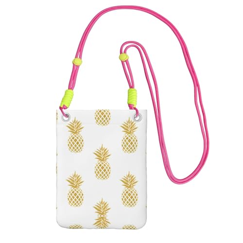 KAPPTYY Modische Handy-Tasche mit goldfarbenem Ananas-Hintergrund, universelle Outdoor-Handytasche, Gadget-Tasche, geeignet für jedes Handy, Fuchusia, Einheitsgröße von KAPPTYY