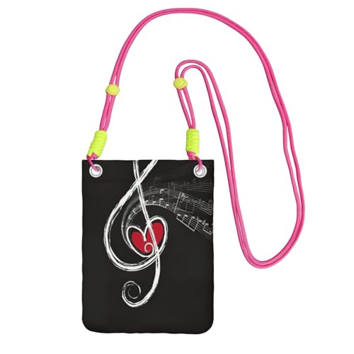 KAPPTYY Modische Handytasche, Motiv: Musiksymbole, Liebe, bedruckt, universelle Outdoor-Handytasche, Gadget-Tasche, geeignet für jedes Handy, Fuchusia, Einheitsgröße von KAPPTYY