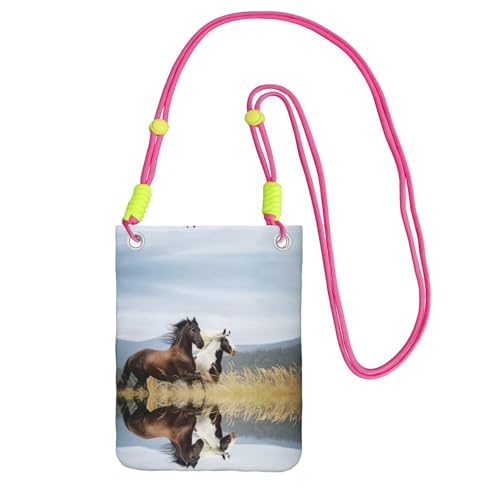 KAPPTYY Modische Handytasche, Motiv: Pferde, Laufen, Kunstdruck, universelle Outdoor-Handytasche, Gadget-Tasche, geeignet für jedes Handy, Fuchusia, Einheitsgröße von KAPPTYY