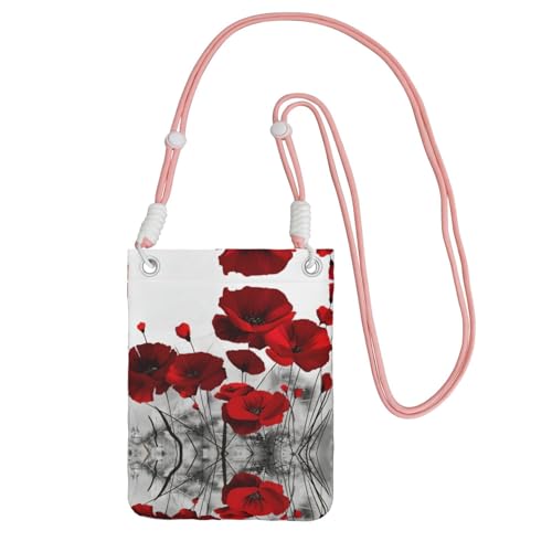 KAPPTYY Modische Handytasche, Motiv: rote Mohnblumen, universelle Outdoor-Handytasche, Gadget-Tasche, geeignet für jedes Handy, rose, Einheitsgröße von KAPPTYY