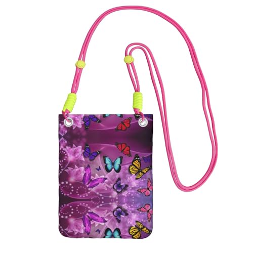 KAPPTYY Modische Handytasche, Motiv: violette Schmetterlinge, universelle Outdoor-Handytasche, Gadget-Tasche, geeignet für jedes Handy, Fuchusia, Einheitsgröße von KAPPTYY