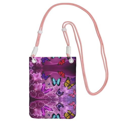 KAPPTYY Modische Handytasche, Motiv: violette Schmetterlinge, universelle Outdoor-Handytasche, Gadget-Tasche, geeignet für jedes Handy, rose, Einheitsgröße von KAPPTYY
