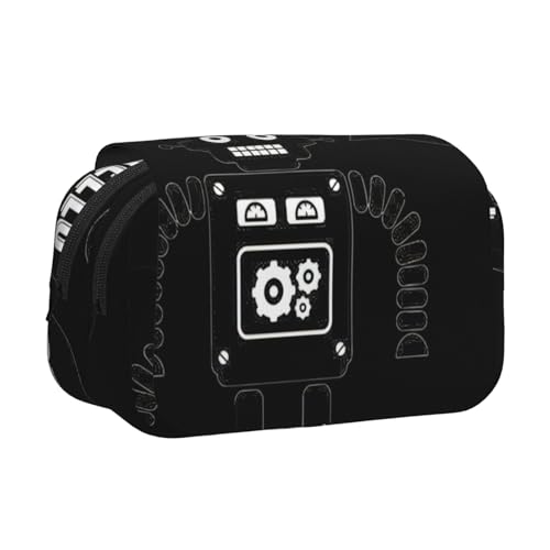 KAPPTYY Schwarzes Federmäppchen mit Roboterdruck für Bleistifte, praktische Aufbewahrungsbox für Aquarellstifte oder Marker, Schwarz , Einheitsgröße, Taschen-Organizer von KAPPTYY