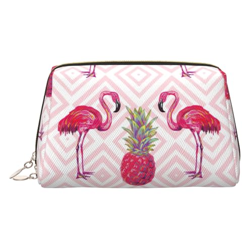 Kosmetiktasche aus Leder, Motiv: Flamingo, Ananas, Reisefreundlich, Make-up-Tasche für Damen, Pink, gold, Einheitsgröße, Kulturbeutel Kosmetiktasche aus Leder, Motiv: Flamingo, Ananas, Reisefreundlich, Make-up-Tasche für Damen, Pink, gold, Einheitsgröße, Kulturbeutel von KAPPTYY