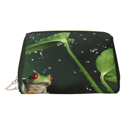 Kosmetiktasche aus Leder, Motiv: Friedensbaum, Frosch, Reisefreundlich, Make-up-Tasche für Damen, gold, Einheitsgröße, Kulturbeutel Kosmetiktasche aus Leder, Motiv: Friedensbaum, Frosch, Reisefreundlich, Make-up-Tasche für Damen, gold, Einheitsgröße, Kulturbeutel von KAPPTYY