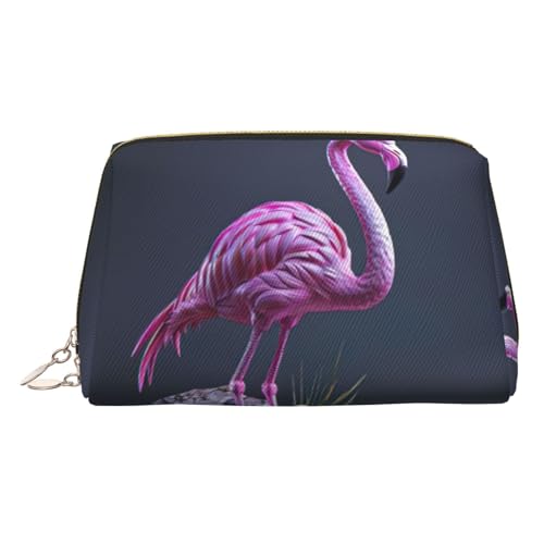 Kosmetiktasche aus Leder mit Flamingo-Motiv, Reisefreundlich, Make-up-Tasche für Damen, gold, Einheitsgröße, Kulturbeutel Kosmetiktasche aus Leder mit Flamingo-Motiv, Reisefreundlich, Make-up-Tasche für Damen, gold, Einheitsgröße, Kulturbeutel von KAPPTYY