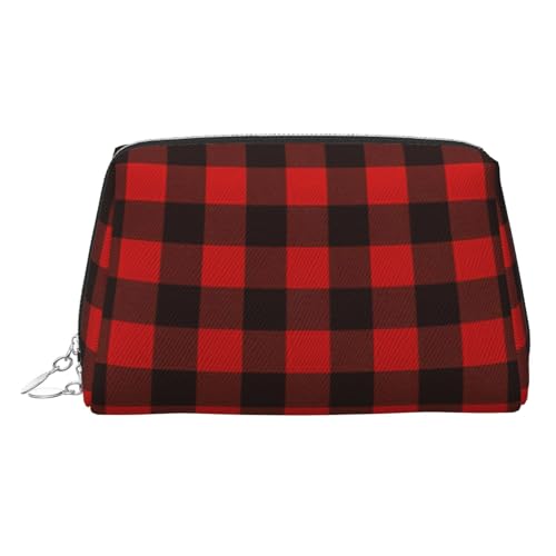Kulturbeutel, Leder, kariert, Rot und Schwarz, Reisefreundliche Make-up-Tasche für Damen, silber, Einheitsgröße, Kulturbeutel Kulturbeutel, Leder, kariert, Rot und Schwarz, Reisefreundliche Make-up-Tasche für Damen, silber, Einheitsgröße, Kulturbeutel von KAPPTYY