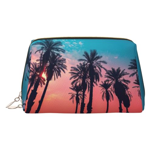Kulturbeutel aus Leder, Motiv: Palme, Sonnenuntergang, Reisefreundlich, Make-up-Tasche für Damen, gold, Einheitsgröße, Kulturbeutel Kulturbeutel aus Leder, Motiv: Palme, Sonnenuntergang, Reisefreundlich, Make-up-Tasche für Damen, gold, Einheitsgröße, Kulturbeutel von KAPPTYY