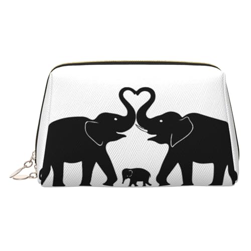 Kulturbeutel aus Leder, Motiv: alter Elefant und junger Elefant, Reisefreundlich, Make-up-Tasche für Damen, gold, Einheitsgröße, Kulturbeutel von KAPPTYY