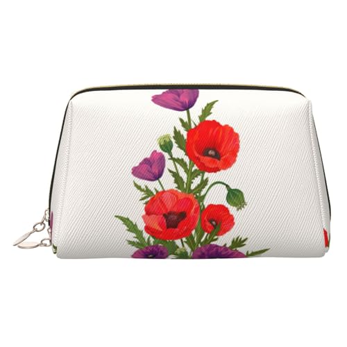 Kulturbeutel aus Leder mit Mohnblumen-Motiv, Reisefreundlich, Make-up-Tasche für Damen, gold, Einheitsgröße, Kulturbeutel Kulturbeutel aus Leder mit Mohnblumen-Motiv, Reisefreundlich, Make-up-Tasche für Damen, gold, Einheitsgröße, Kulturbeutel von KAPPTYY