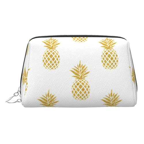 Kulturbeutel aus Leder mit goldfarbenem Ananas-Hintergrund, Reisefreundliche Make-up-Tasche für Damen, silber, Einheitsgröße, Kulturbeutel Kulturbeutel aus Leder mit goldfarbenem Ananas-Hintergrund, Reisefreundliche Make-up-Tasche für Damen, silber, Einheitsgröße, Kulturbeutel von KAPPTYY