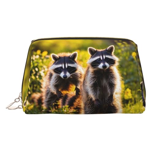 Kulturbeutel aus Leder mit niedlichem Waschbär-Design, reisefreundliche Make-up-Tasche für Damen, gold, Einheitsgröße, Kulturbeutel von KAPPTYY