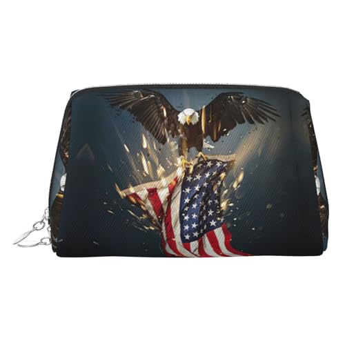 Kulturbeutel aus Leder mit nordamerikanischem Weißkopfseeadler, Reisefreundliche Make-up-Tasche für Damen, silber, Einheitsgröße, Kulturbeutel Kulturbeutel aus Leder mit nordamerikanischem Weißkopfseeadler, Reisefreundliche Make-up-Tasche für Damen, silber, Einheitsgröße, Kulturbeutel von KAPPTYY