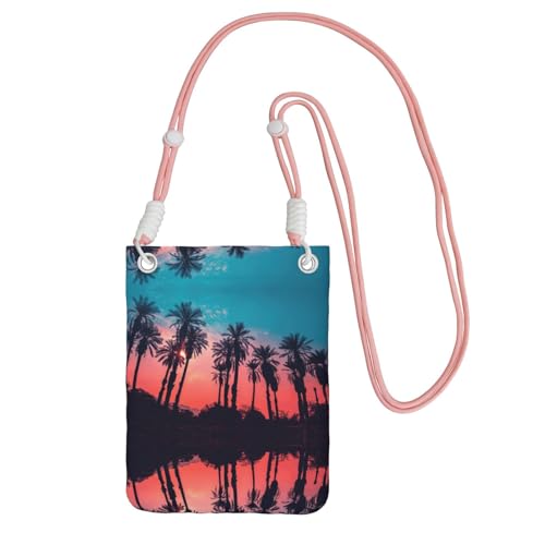 Modische Handytasche, Motiv: Palme, Sonnenuntergang, universelle Outdoor-Handytasche, Gadget-Tasche, geeignet für jedes Handy, rose, Einheitsgröße von KAPPTYY