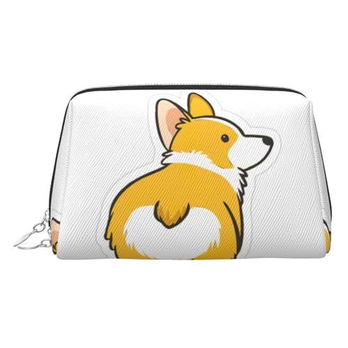 Süße Corgi Butt Leder-Kulturbeutel, Reisefreundliche Make-up-Tasche für Damen, silber, Einheitsgröße, Kulturbeutel von KAPPTYY